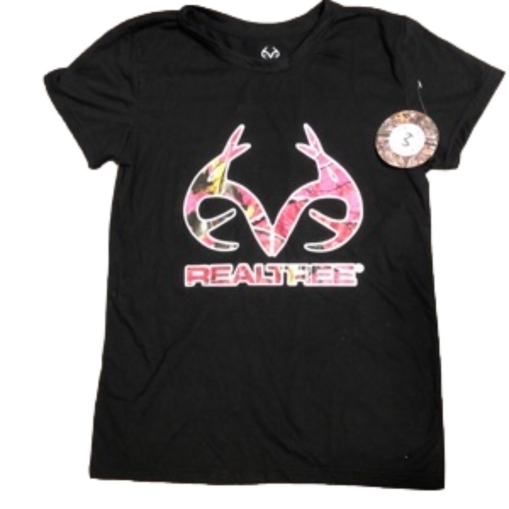 REALTREE Black/Pink Camo T-shirt, size medium